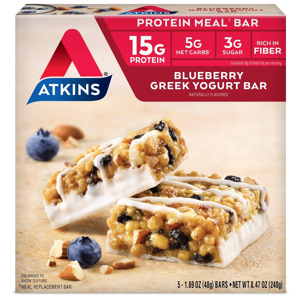 Atkinsのブルーベリーのギリシャのヨーグルト蛋白質の食事療法棒、高い繊維、15g蛋白質、3g砂糖、5g純炭水化物、食事の取り替え、Ketoの友好的、5の計算