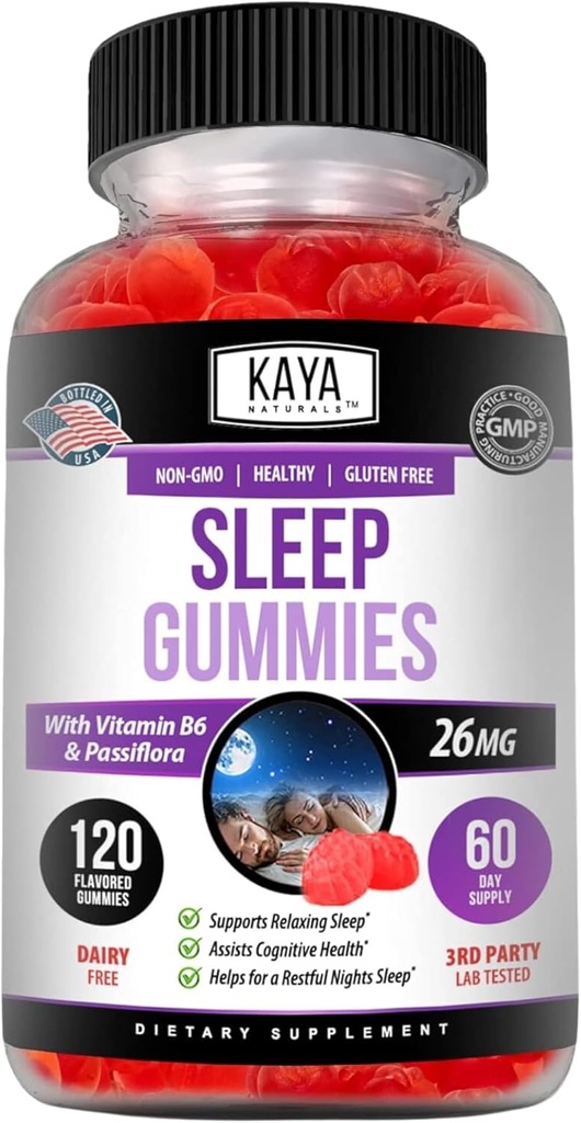 カヤナチュラルズスリープガミー(26mg) - 大人のための健康サプリメントと睡眠補助 - ビタミンB6とメラトニンガミー - 女性と男性のためのおいしいビタミン - 120カウント