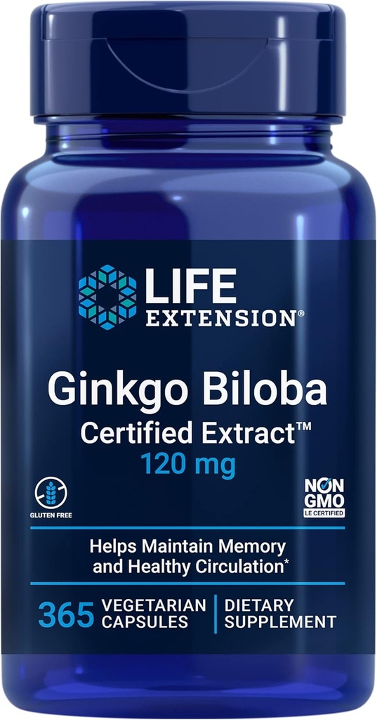 ライフエクステンションGinkgo Biloba認定エキスTM、120mg、メモリと認知を維持するのに役立ちます、グルテンフリー、非GMO、ベジタリアン、365カプセル