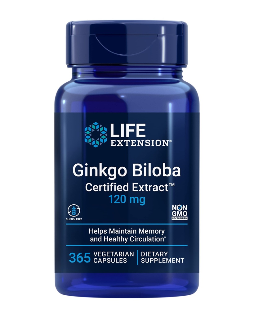 ライフエクステンションGinkgo Biloba認定エキスTM、120mg、メモリと認知を維持するのに役立ちます、グルテンフリー、非GMO、ベジタリアン、365カプセル