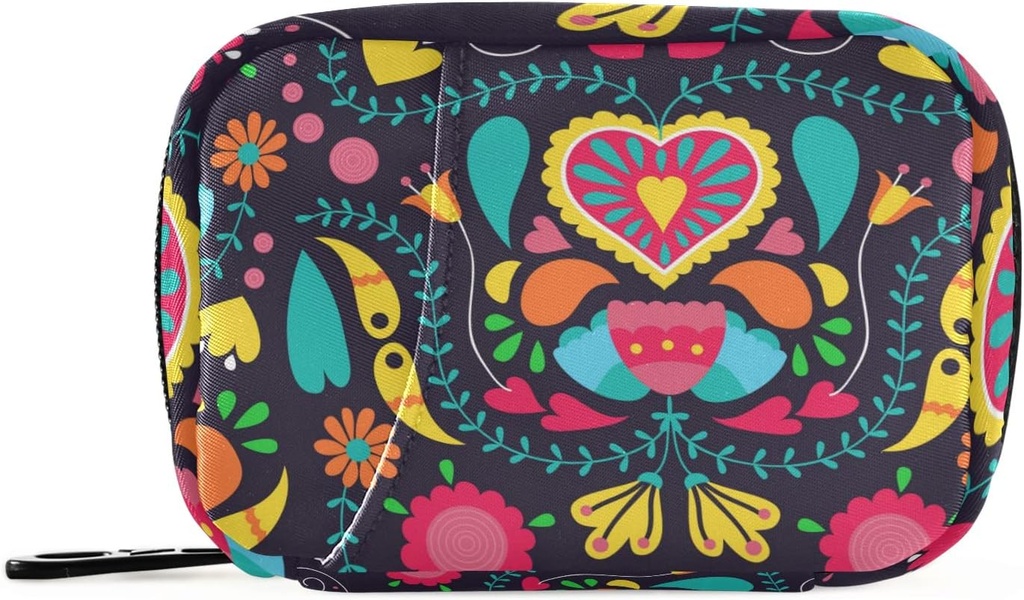 Travel Pill Organizer Weekly Small Cute Pill Box 7 Day Pill Case Vitamin Holder Pill Bottle Organizer (Black Floral Heart)