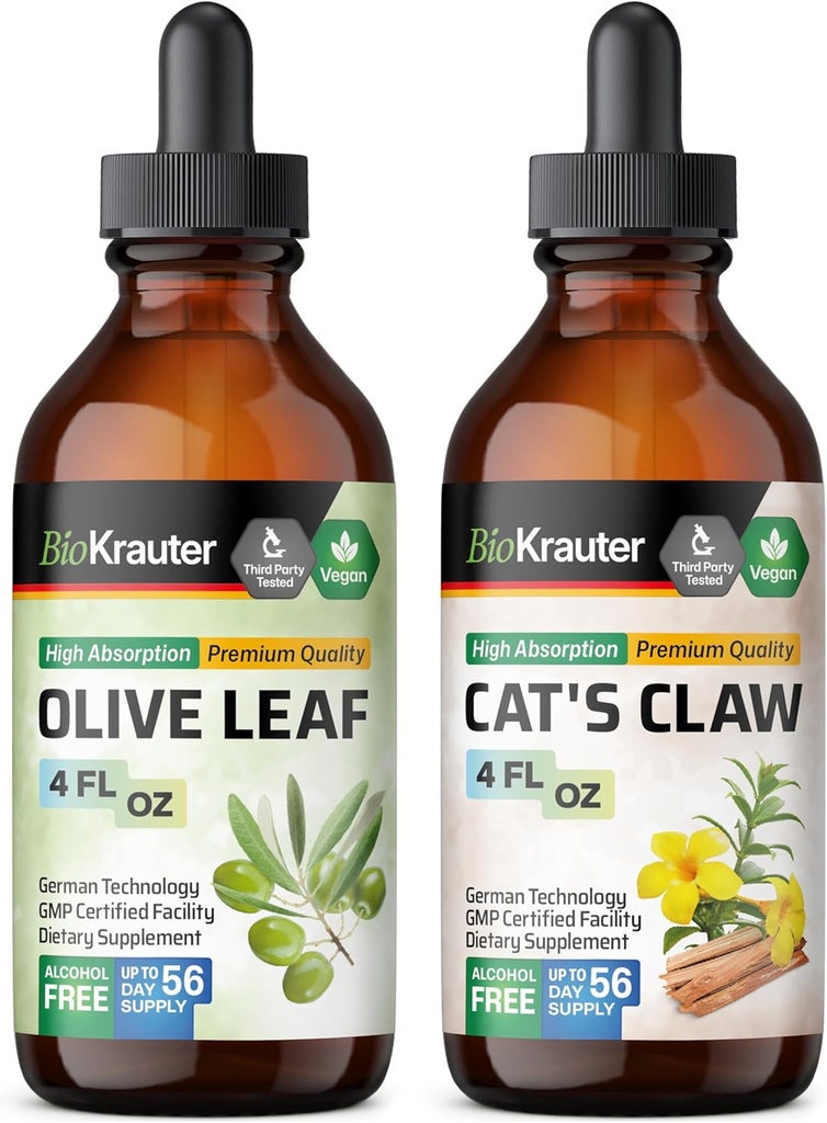 BIO KRAUTER Olive Leaf Tincture 4 Fl. Oz. & Cat's Claw Tincture 4 Fl. Oz.
