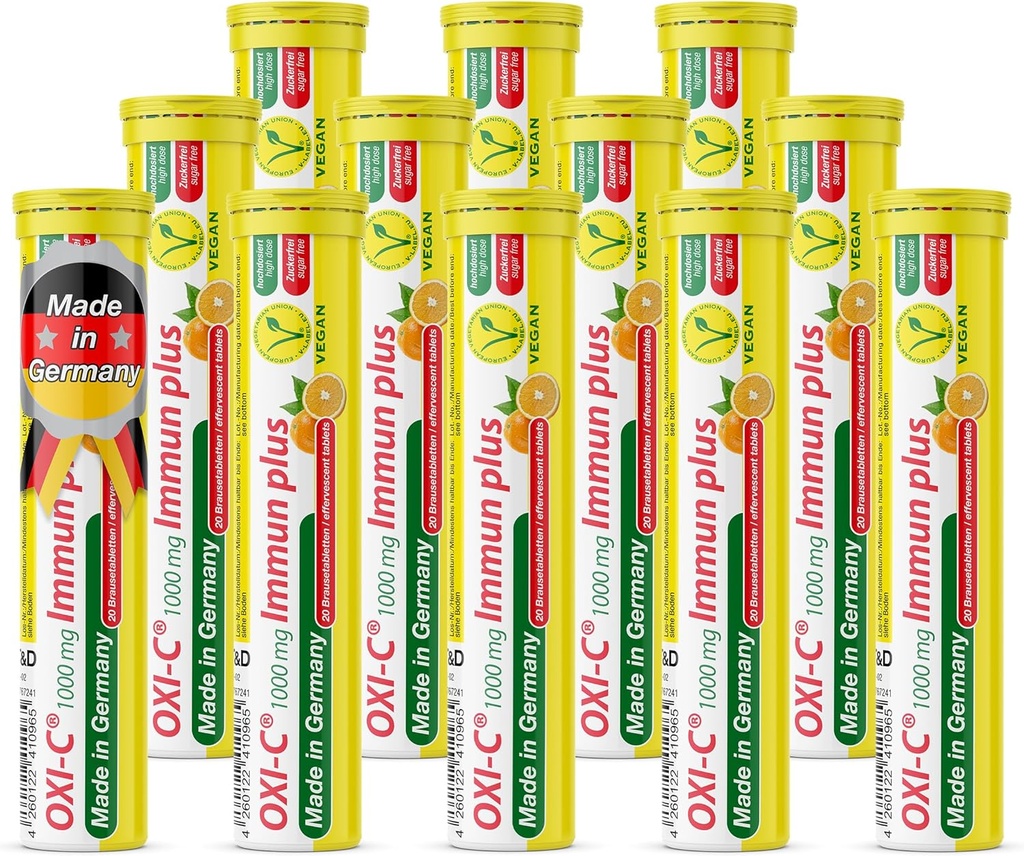 T&D Oxi C 1000 mg Vitamin C - 240 Vegan Drink Effervescent Tablets - Orange Flavor - Made in Germany