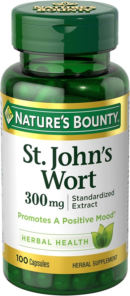 Nature's Bounty St. John's Wort 300mgカプセル、Harbal Healthサプリメント、陽性気分を促進し、100カプセル