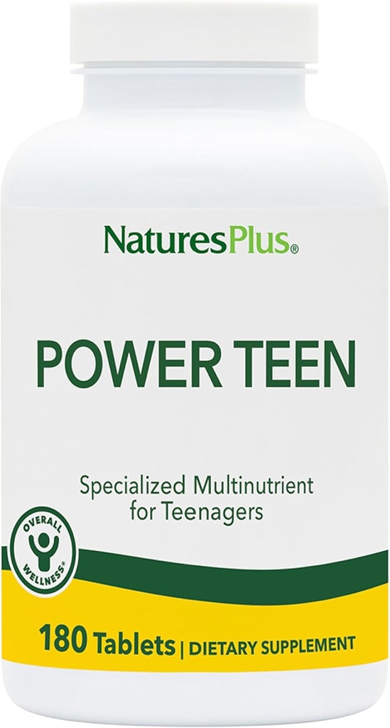 NaturesPlus Source of Life Power Teen - 180 Vegetarian Tablets - Teen Multivitamin with Minerals & Whole Foods for Mental Focus, Energy Booster - Gluten-Free - 90 Servings