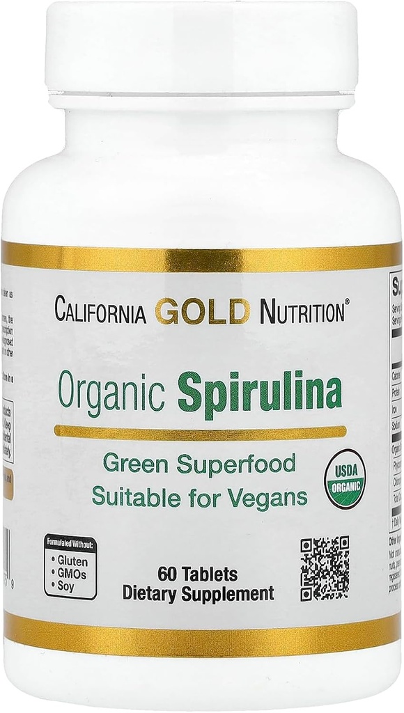 California Gold Nutrition Organic Spirulina Supplement, Featuring a Green Superfood with Antioxidants, Vegan Friendly, Gluten Free, Non-GMO, 500 mg,60 Tablets