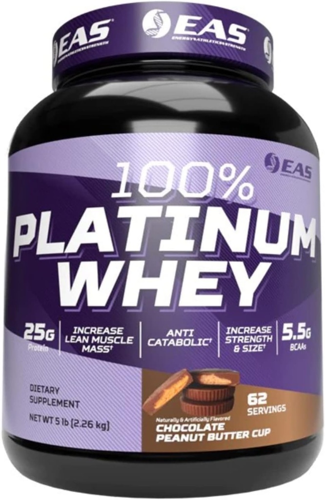 EAS 100% Platinum | 3 Ultra-Platinum Whey Proteins | Increase Size & Strength | 25g Protein, 5.5g BCAAs | 5 Pound (Chocolate Peanut Butter Cup)