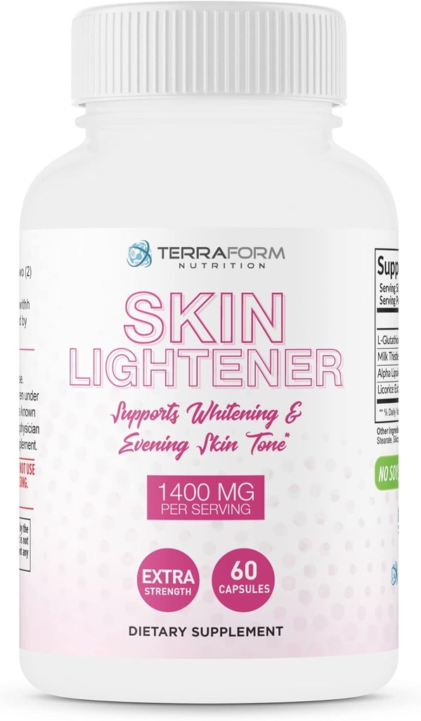 TerraForm栄養スキンライトニングサプリメント、グルタチオン1000mg/サービング、クリアランス、イブニングスキントーン、ダークスポットとアクネスカーをクリアするのに役立ちます - 30サービング