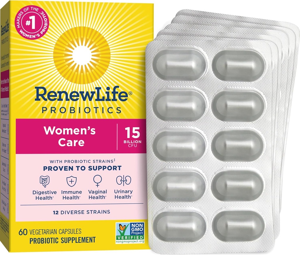 人生の女性のプロバイオティックカプセルを更新, 腟をサポート, 尿, 消化と免疫の健康, L. Rhamnosus GG, 酪農, 大豆とグルテンフリー, 15 億CFU, 60 カウント