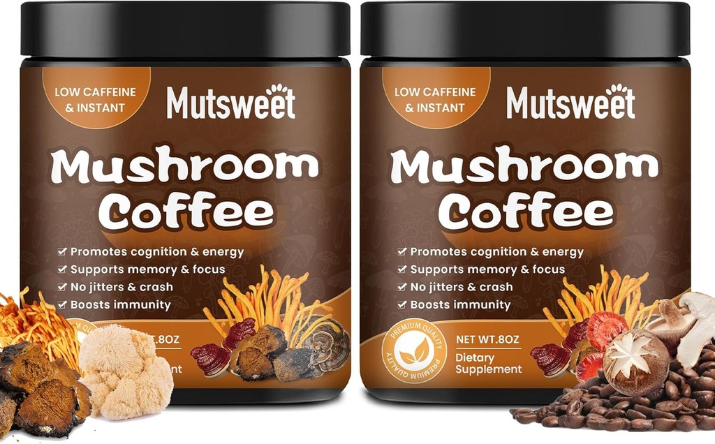 (2 Pack) Mushroom Coffee for Smoothies/Latte, Mushroom Powder Blend (57 Servings) with Lions Mane, Reishi, Cordyceps, Turkey Tail, Chaga - Mushroom Supplement for Energy, Focus, Immune- 8 oz