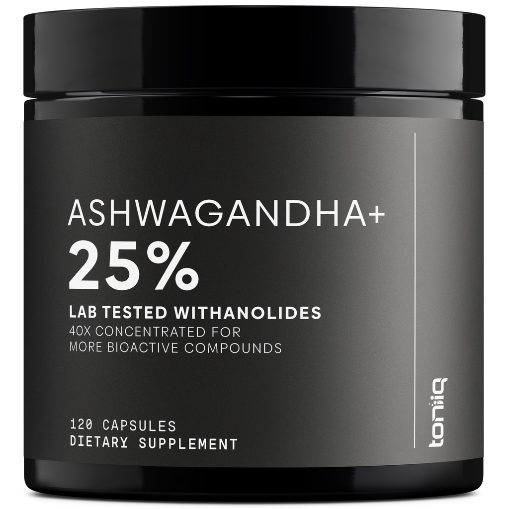 Toniiq Ashwagandha – 40:1 濃縮エキス – 25% アダノリド – インドで収穫ワイルド – ブラックペッパーで高バイオ利用できる – サードパーティーテスト – 120 カプセル - 1,300 mg/サービング