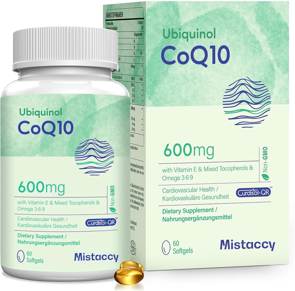 CoQ10 600mg Softgels | 高吸収性CoQ10 Ubiquinolサプリメント | ビタミンE&オメガ3 6 9で強化フォームを削減 | 健康に良い抗酸化力ハウス| 60 Softg