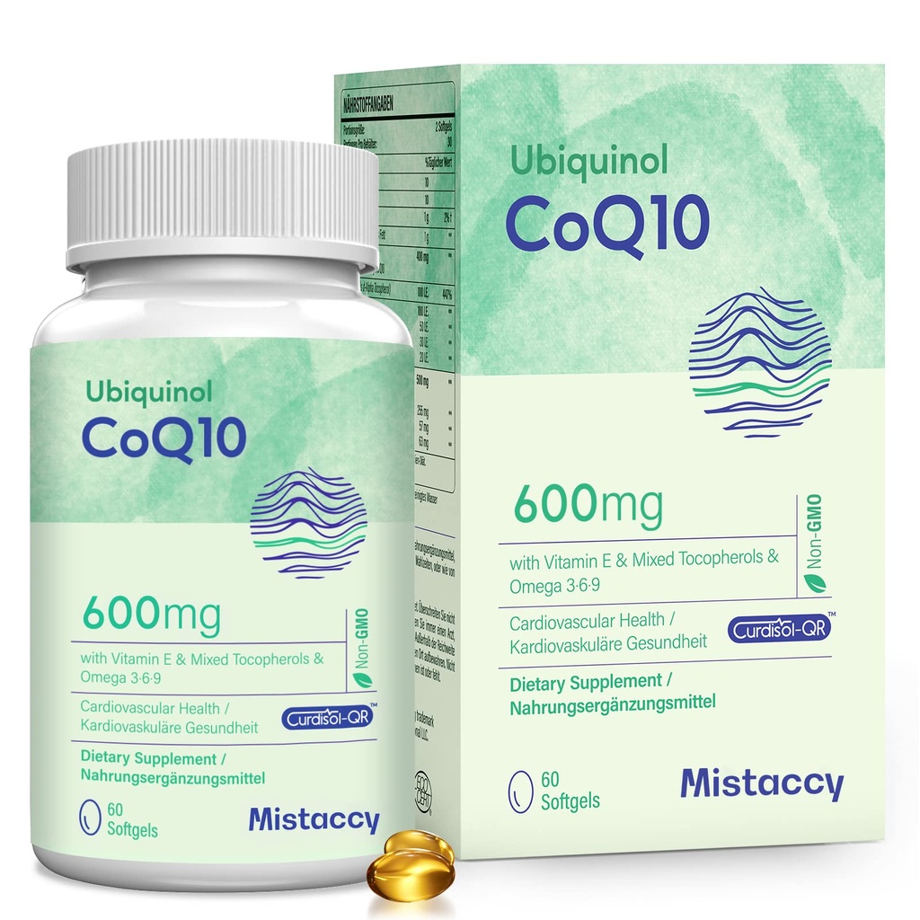 CoQ10 600mg Softgels | 高吸収性CoQ10 Ubiquinolサプリメント | ビタミンE&オメガ3 6 9で強化フォームを削減 | 健康に良い抗酸化力ハウス| 60 Softg