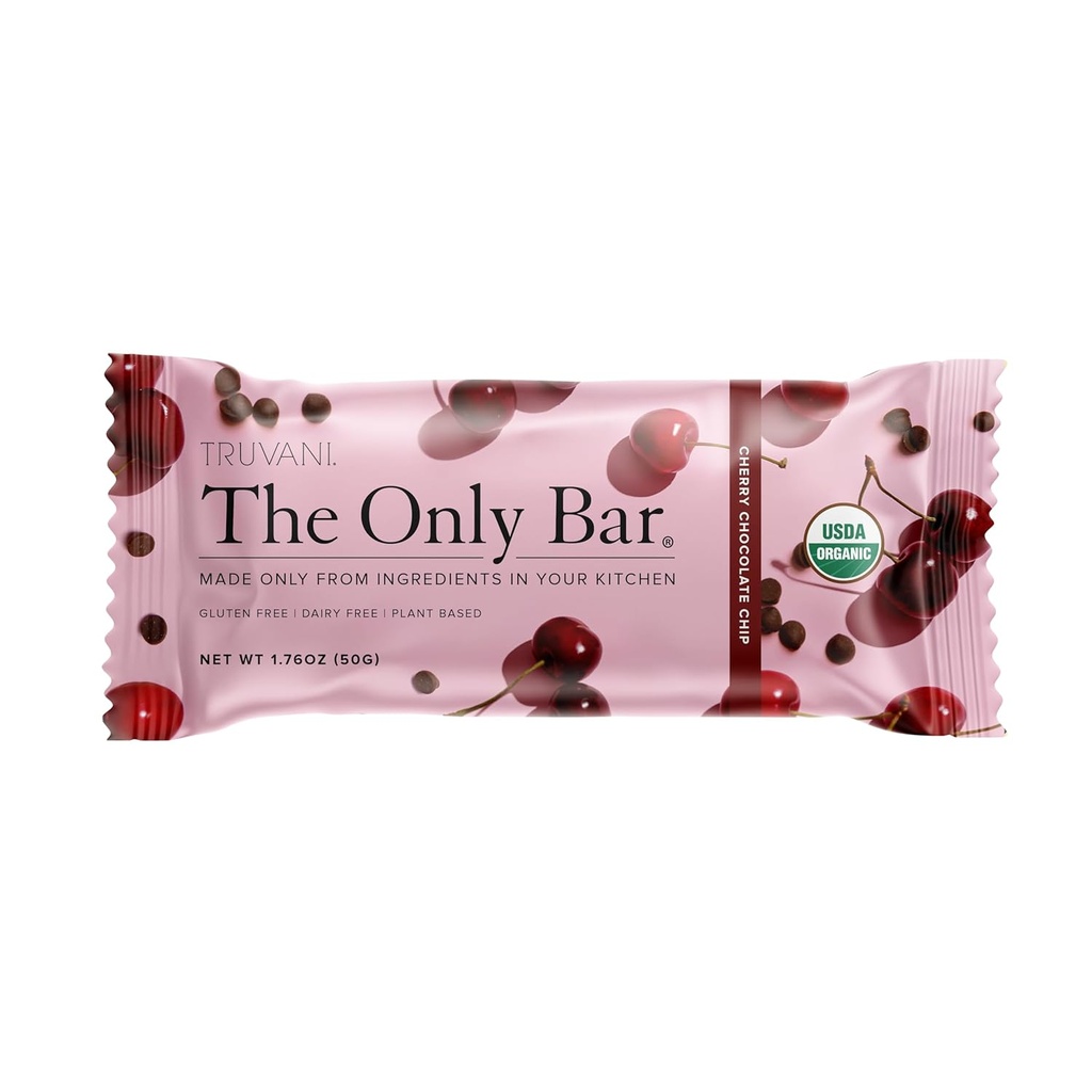 トルバニ工場ベースのスナックバー | チェリーチョコレートチップ1パック | 5gプロテイン | USDA Organic and Vegan | 唯一のバー | 酪農、大豆、グルテンフリー | 個人的にラップ