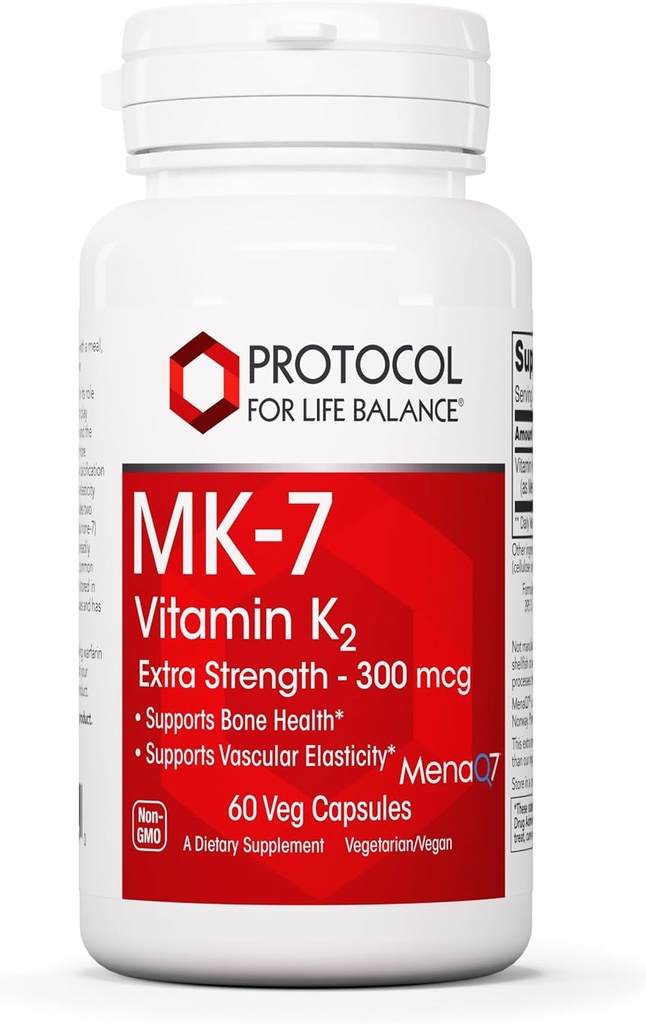 ライフバランスMK-7ビタミンK2 300mcgのためのPROTOCOL - 余分な強度 - VIT Kサプリメント - MK-7ビタミンK2ライフバランス - 骨の健康と血管の弾力性をサポート - 非GMO&ビーガン - 60ベジーカプセル