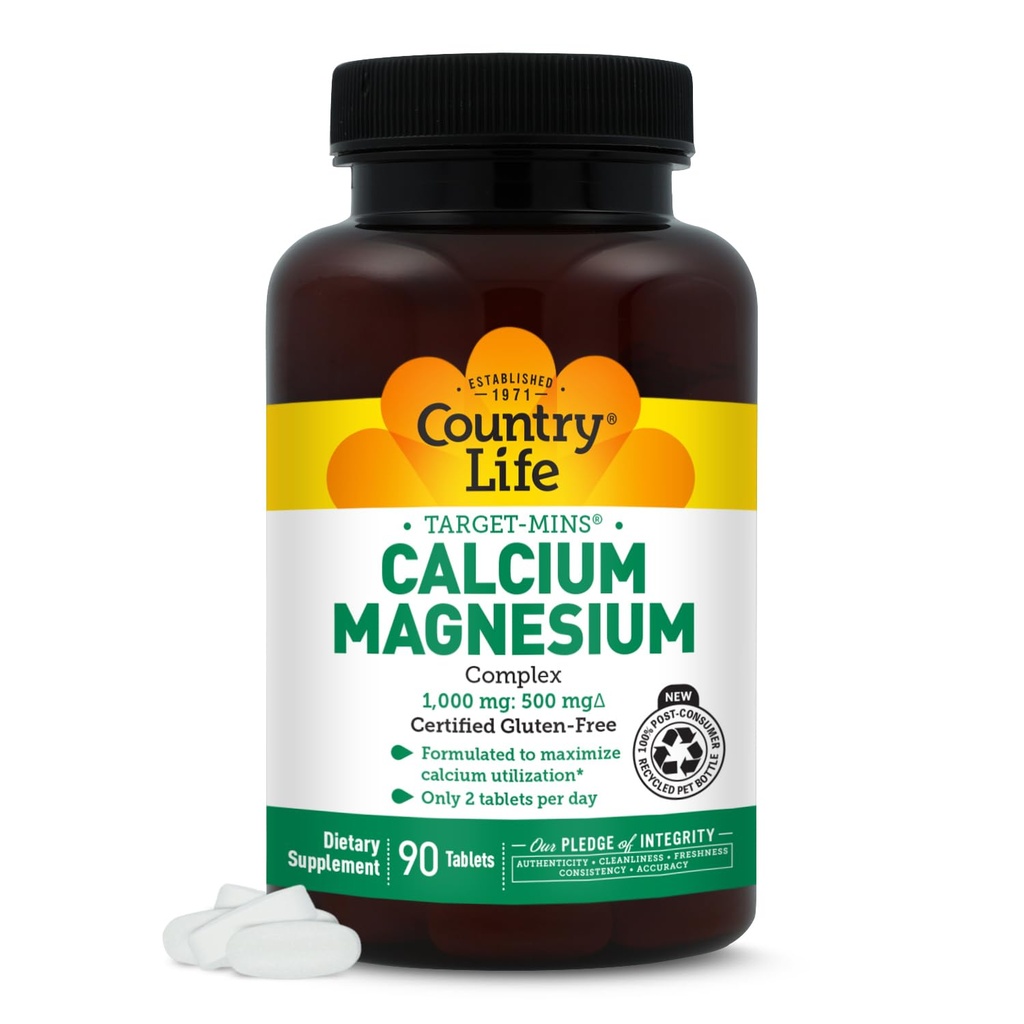 カントリーライフターゲットミンカルシウムマグネシウムコンプレックス1000mg / 500mg、90錠、認定グルテンフリー、認定ビーガン、非GMO認定