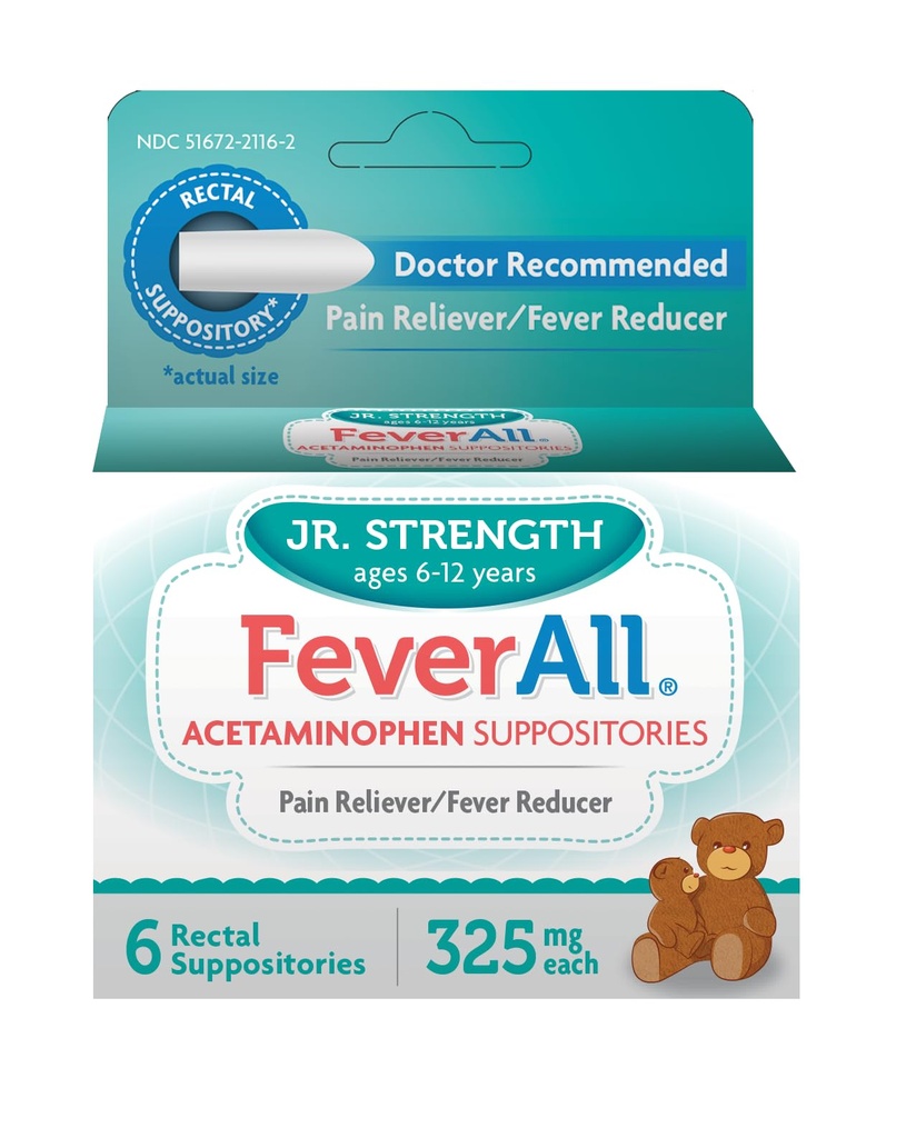 Feverallの子供のアセトアミノフェンの坐骨6のRectalの坐骨325mg各苦痛Reliever/Feverの減力剤。Parabenは、人工的な色か他の防腐剤放しません。 年齢 6〜12歳