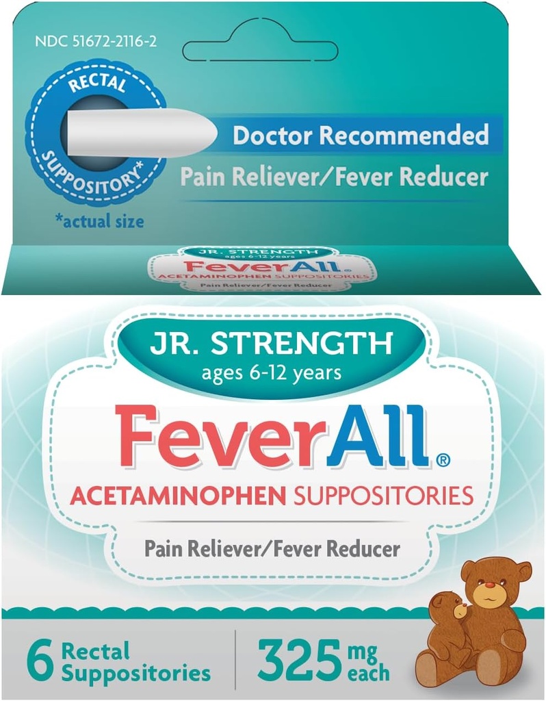 Feverallの子供のアセトアミノフェンの坐骨6のRectalの坐骨325mg各苦痛Reliever/Feverの減力剤。Parabenは、人工的な色か他の防腐剤放しません。 年齢 6〜12歳