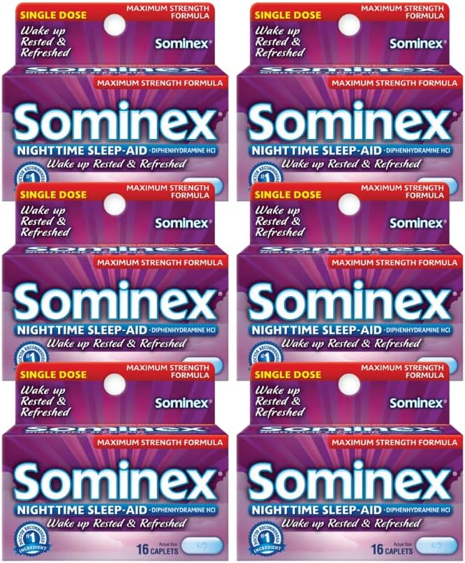 Sominex Nighttime Sleep-Aid Caplets, 最大強度, 16 ea (パッケージ 6)