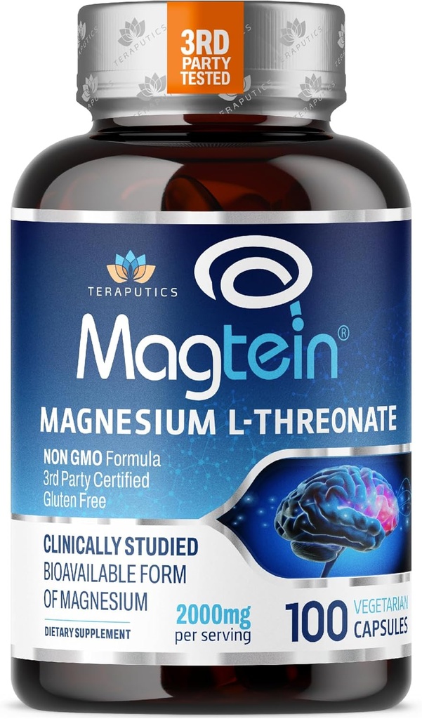 マグネシウムL Threonate、MagteinTM、記憶のための脳の補足、焦点、睡眠および認知サポート、高吸収性マグネシウムL-Threonate、非GMO、乳剤効果無し– 2000のmg、100のビーガンカプセル