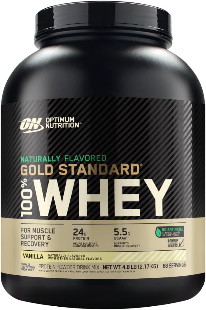 Optimum Nutrition Gold Standard 100% Whey Naturally Flavored Protein Powder 4.8 (Packaging May Vary), Vanilla, 76.8 Ounce