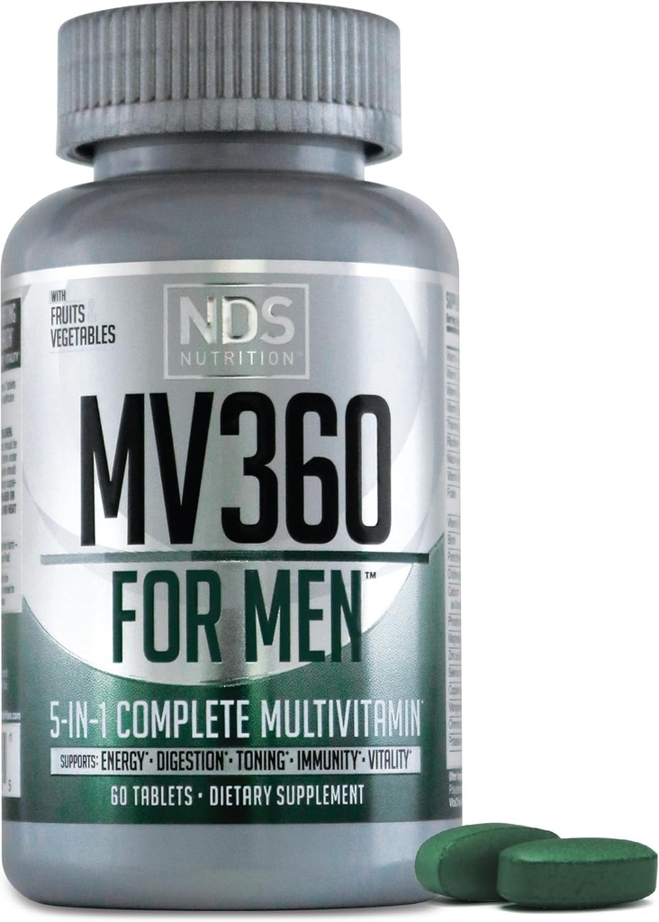 NDS栄養MV360 男性のための, 5-in-1 エネルギーのためのエッセンシャルメンビタミンと男性のための完全なマルチビタミン, 消化, トーニング, 免疫サポート, 男性の健康 & 死亡率, 60 錠, 30 便益