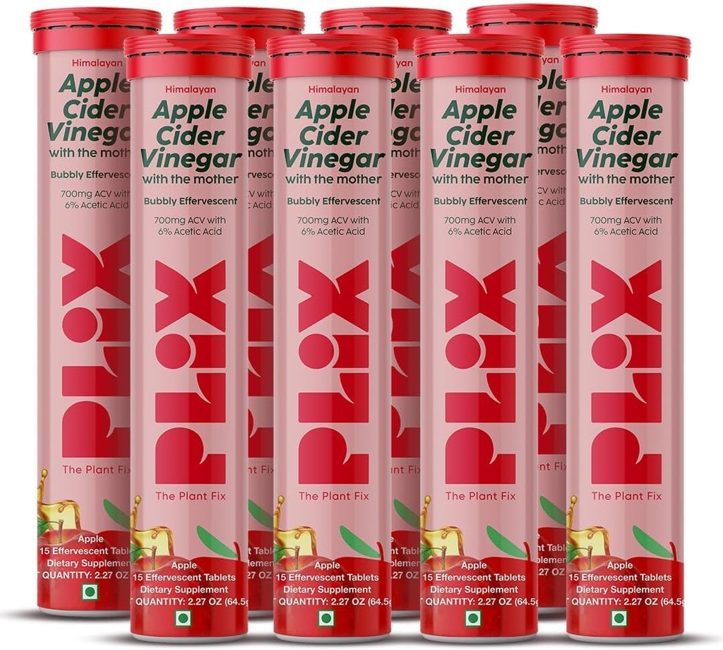 PLIX - The PLANT FIX Apple Cider Vinegar Effervescent錠 with 母, 700mg ACV with VIT B12, B6, 8パック |Vegan, 砂糖、非GMO&グルテンフリーなし