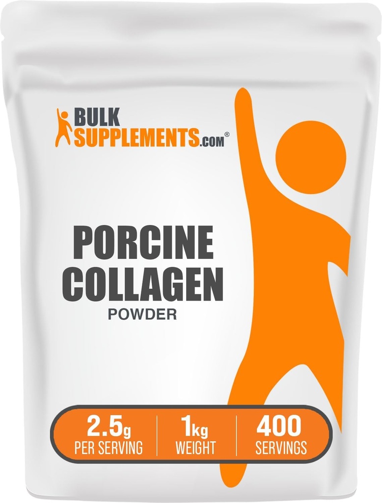 BulkSupplements.com Porcine Collagenパウダー - 加水分解コラーゲンサプリメント、髪、肌、爪 - 風味の悪い&グルテンフリー、給餌あたり2.5g、1kg(2.2ポンド)(パッケージ1)