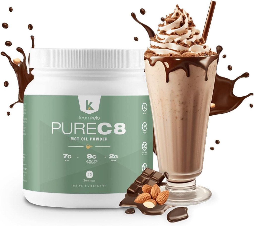 チームKeto C8 MCT オイルパウダー - チョコレートヘーゼルナッツKetogenic MCTコーヒークリーマー - ビーガンフレンドリー、グルテンフリー&GMP準拠で作られた、FDA登録施設 - コーヒーティー&プロテインシェイク270gでパーフェクト