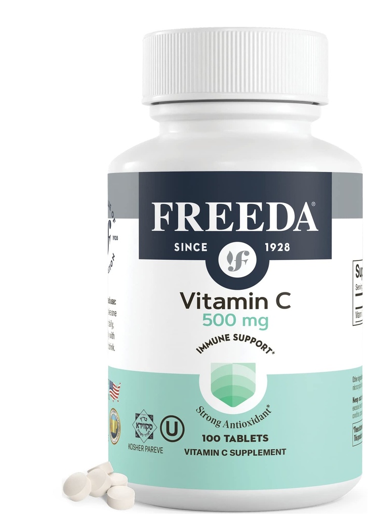 FREEDAビタミンC - ビーガンビタミンC 500mg - コーシャ - 強力な抗酸化免疫サポート - ビタミンCを飲みやすい - 純粋なビタミンC 500mg - VIT Cサプリメント(100カウント)