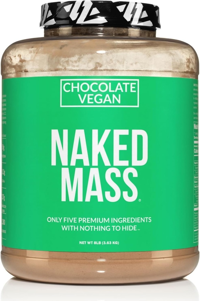 NAKED Vegan Mass - Chocolate Vegan Weight Gainer - 1,280 Calories, Non-GMO, Soy & Gluten Free, No Artificial Ingredients - 8LB Bulk - 11 Servings