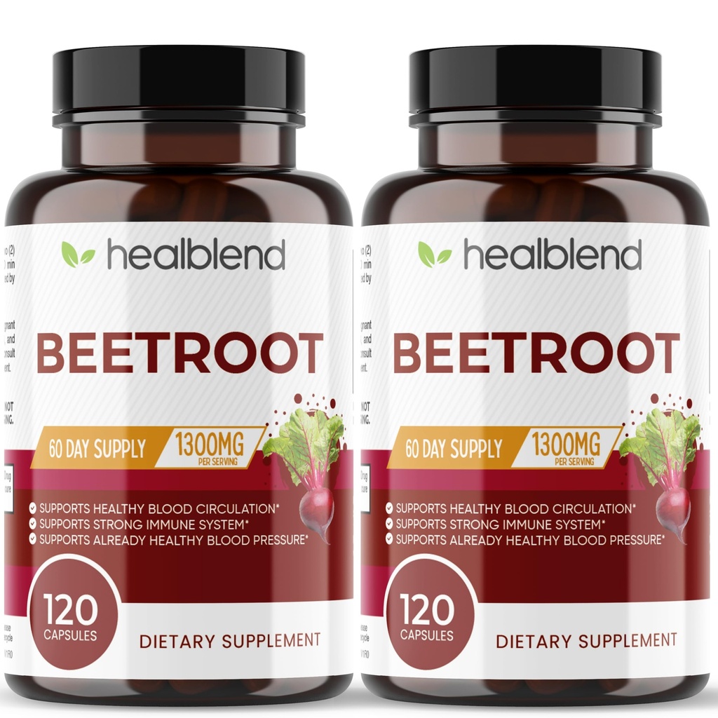 healblend有機性ニトリ酸化ビートルートカプセル1300mg - サポート免疫システム、ニトリ酸化物ブースター - 120カウント(2パック)