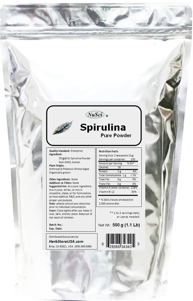 Spirulinaは100%の純粋な粉500g (1.1 lb)の新鮮なGMOの自由な非放射状に成長しました