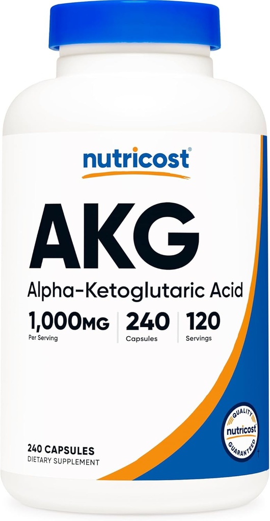 Nutricost AKGアルファKetoglutaricの酸の補足1,000のmg、240のカプセル、びんごとの120のサービング-グルタミン及びアルギニン、エネルギー サポート補足への強力なPrecursor