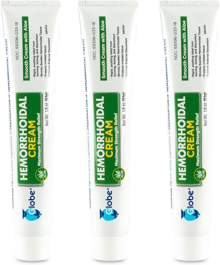 Globe (3パック) Hemorrhoidクリーム、アロエとの救済、(1.8 Ounce Tube) Hemorrhoids、Piles、かゆみ、燃える、不快感、及び多くからの救済