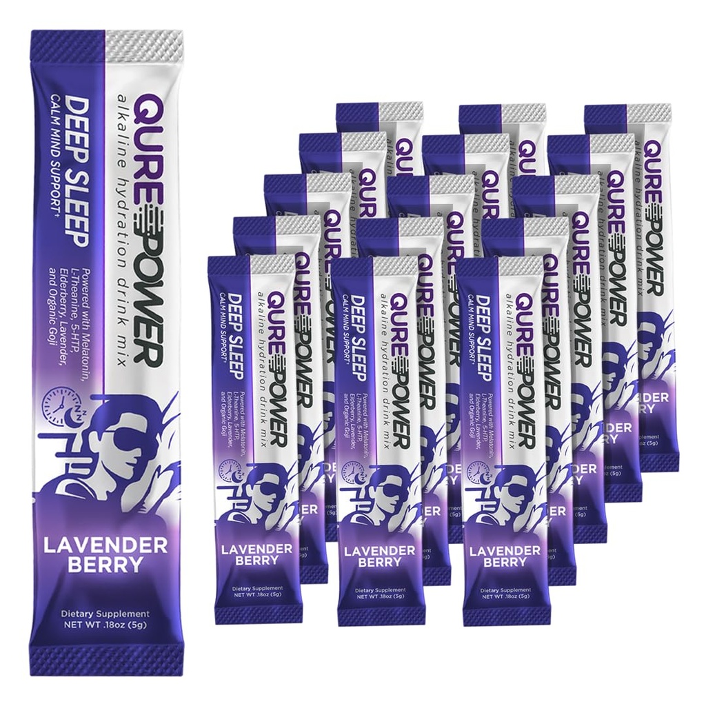 QUREディープスリープエイドドリンクミックス5mgメラトニン&ストレスリリーフのためのL-テアニン | ノンハビット成形マグネシウム&5 - HTPパウダー | アルカリ水和 | 15スティック(1箱)