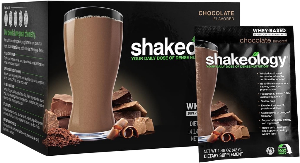 BODi Shakeology Whey ベースのプロテインパウダー - ビタミンとミネラルでグルテンフリーのスーパーフードシェイク - 健康的な減量をサポートし、健康、チョコレート、14個パック