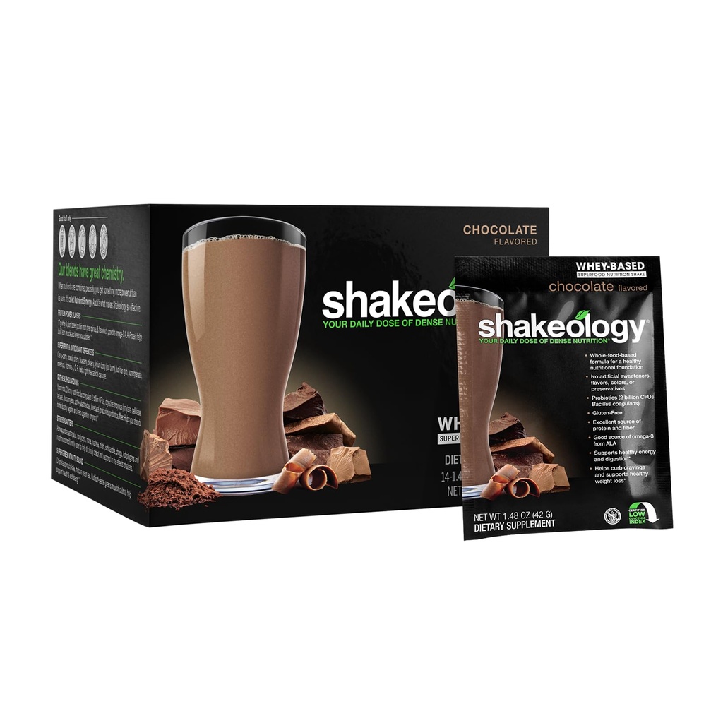 BODi Shakeology Whey ベースのプロテインパウダー - ビタミンとミネラルでグルテンフリーのスーパーフードシェイク - 健康的な減量をサポートし、健康、チョコレート、14個パック
