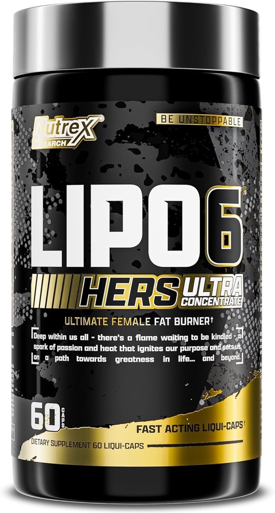 Nutrex Research Lipo-6 Black Hers Ultra Concentrate | 女性用減量の丸薬 | 脂肪バーナー、食欲抑制剤、減量のための代謝ブースター + 毛、皮膚、爪サポート | 60 ダイエットピル