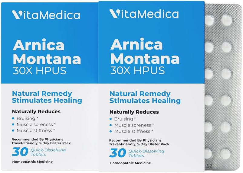 VitaMedica Arnica Montana Blister Pack 30X タブレット 贈る 痛み と 腫れ | プラントベースのフォーミュラ | プラスチック外科医によって推奨 | 自然回復手術や怪我 | 2 パック | 30 サービング