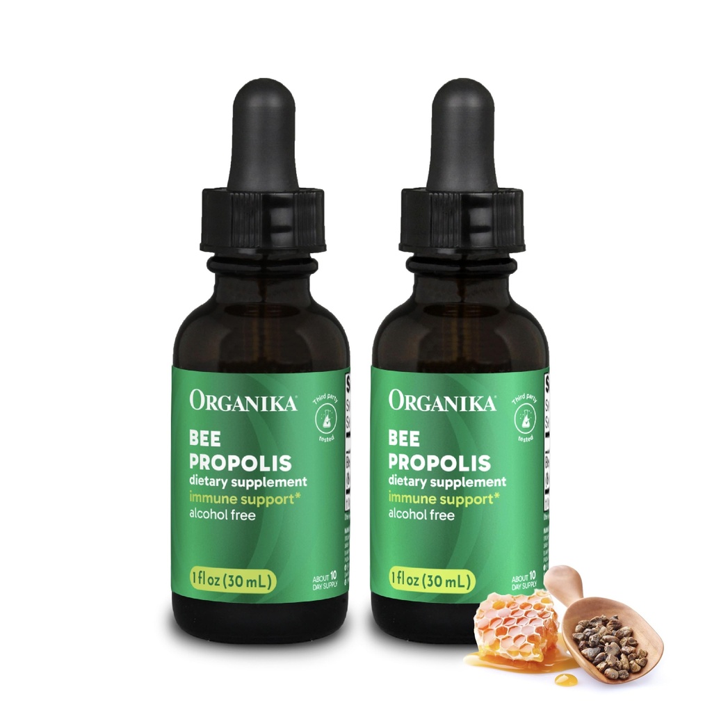 Organika Bee Propolis Tincture 1 oz x 2 パック: 清潔でビーガンのプロポリス抽出物のための免疫防衛, 喉, 息 - グルテンフリーのグルテン, GMO, & 人工味 - 20 日プロップドロップ供給