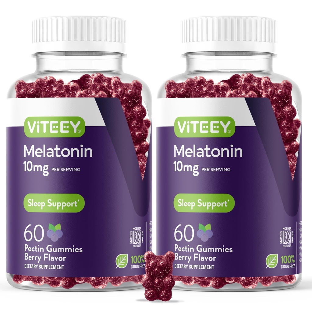Viteey Melatoninグミー10mg - 大人の余分な強さMelatoninのための睡眠のグミー - ビーガン、GMOフリー、グルテンフリー - 120カウント