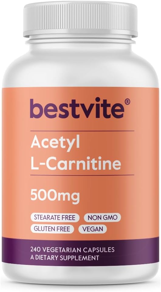 BESTVITE アセチル L-カルニチン 500mg (240 ベジタリアンカプセル) - ない Stearates - ビーガン - 非GMO - グルテンフリー