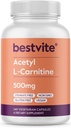 BESTVITE アセチル L-カルニチン 500mg (240 ベジタリアンカプセル) - ない Stearates - ビーガン - 非GMO - グルテンフリー