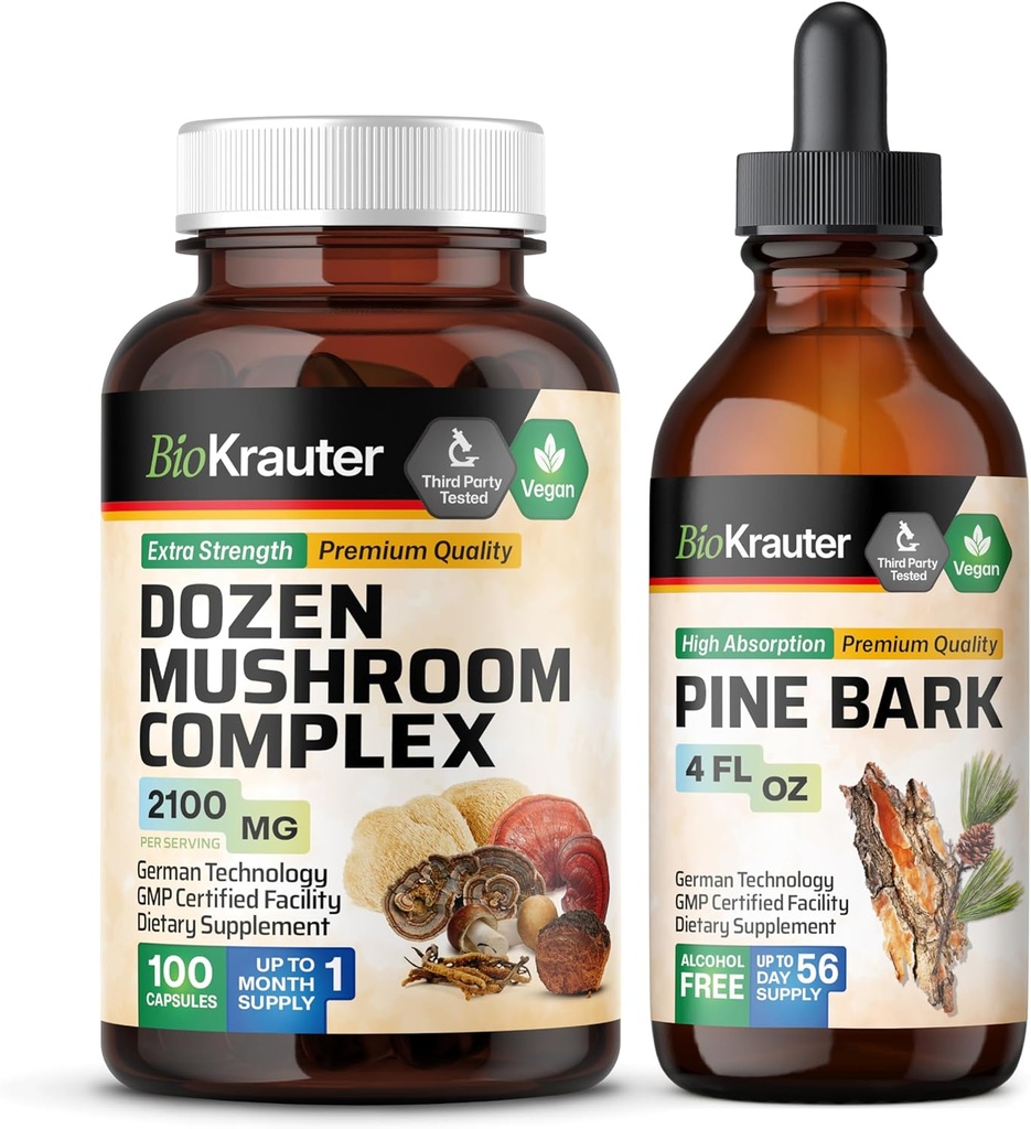 BIO KRAUTER Dozen キノコ 100 カプセル & パイン バルク チンチャー 4 Fl. Oz.