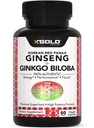 韓国の赤のPanaxのGinseng 1200mg + GinkgoのBiloba - 余分強さの根のエキスの粉の補足w/highのGinsenosidesはエネルギー、性能及び焦点のためのVeganのカプセルを-人及び女性のための補足します