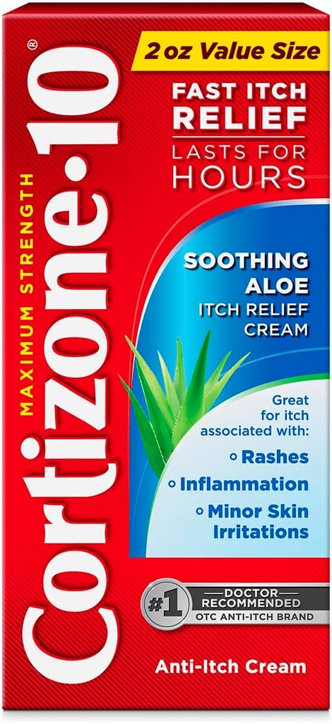 Cortizone-10の最高の強さはアロエのイッチの救助のクリーム、1%のHydrcortisone、速い行為、バグ ビット、Rash、Eczema、Psoriasis、ポイソンのアイビー、オーク、Sumac及び多くのための反アイッチ クリームをかぶせます、2つのoz
