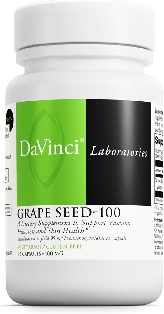 DAVINCI Labs Grape Seed-100 - 免疫システム、血管機能および健康な皮膚をサポートするための栄養補助食品* - 給餌ごとに100mgブドウ種子エキス - グルテンフリー - 90ベジタリアンカプセル