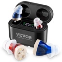 シニア向けVEVOR補聴器、ノイズキャンセリングとボリュームコントロールを備えた充電式補聴器、充電ケース付きデジタルインイヤー補聴器、イヤードーム8組