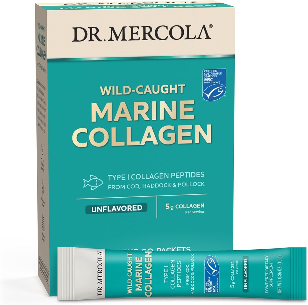 Mercola Marine Collagen Powder Packets, 5g Collagen Per サービング, 15 サービング (15 オンザゴパケット), 粉末栄養補助食品, 不燃, タイプ 1 タラ、Haddock & Pollock からのコラーゲンペプチド
